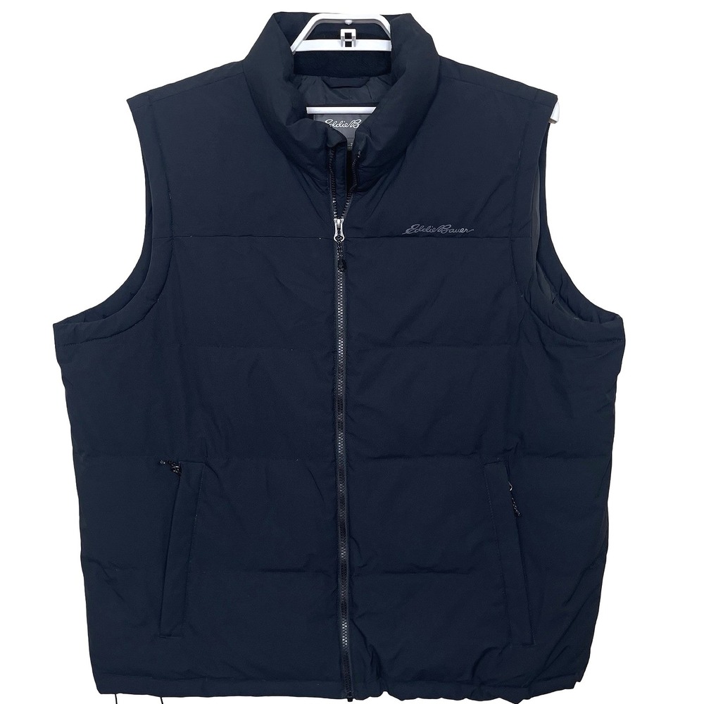 Eddie Bauer EB550 Down Puffer Vest Men 2XL Black Full Zip Sleeveless Jacket